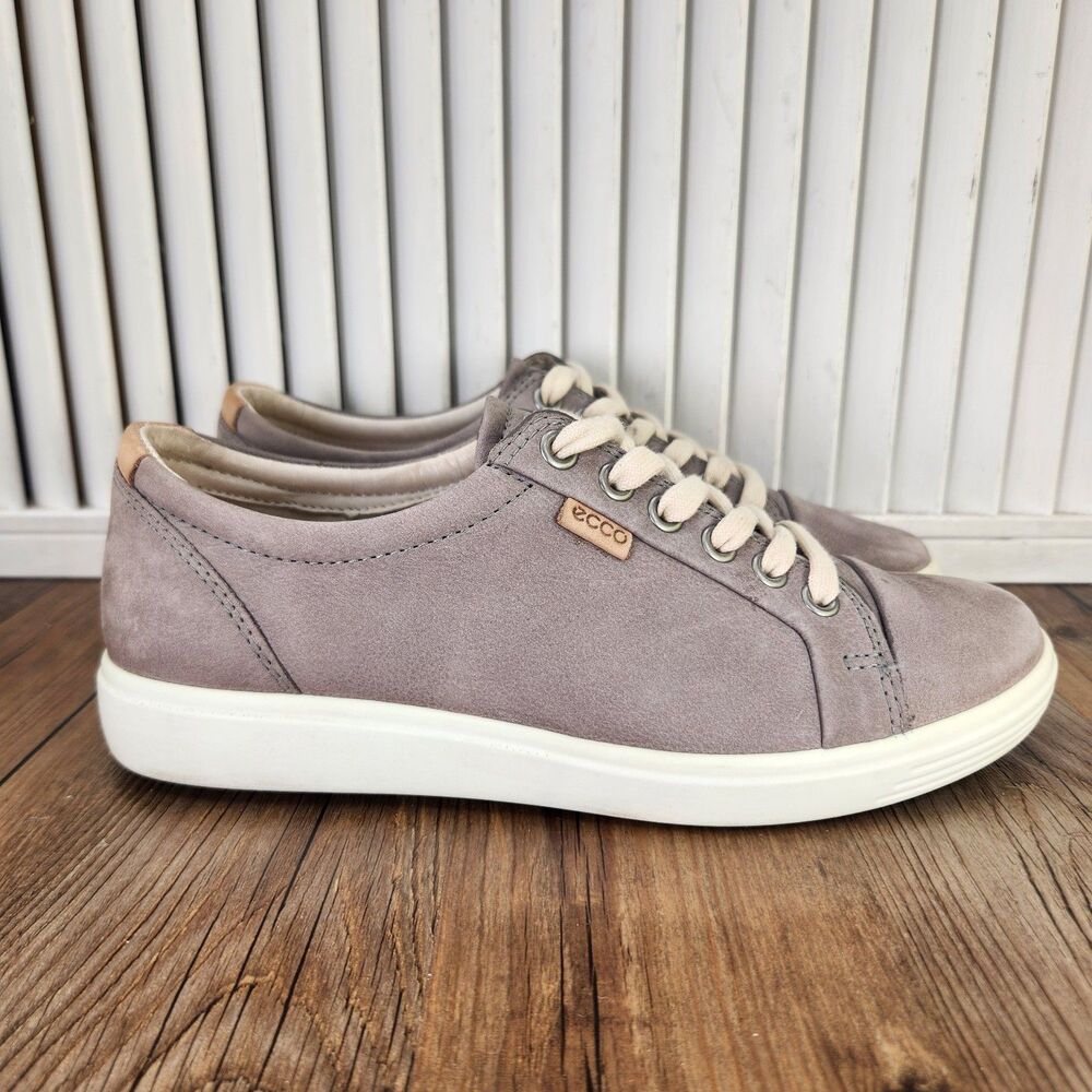 ECCO Soft 7 Sneakers Womens Sz 6.5 EU 37 Warm Grey Leather Casual Lace Up Shoes